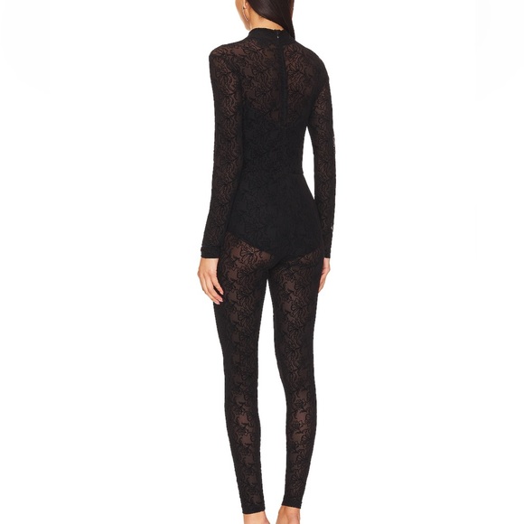 REVOLVE x All Saints Flocked Catsuit - Black Sheer lace Jumpsuit - Picture 3 of 8